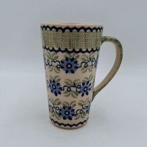 Boleslawiec Polish Pottery Mug Coffee Cup Latte Tall Floral Basket Weave Poland